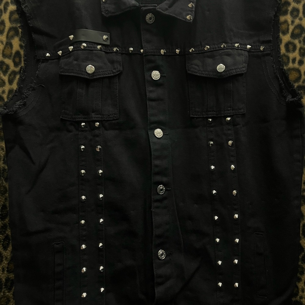 Studded Black Denim Vest